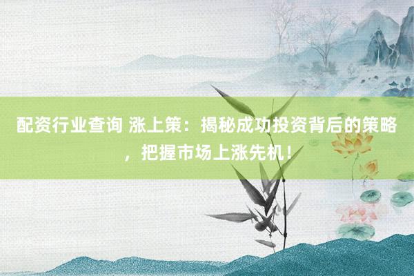配资行业查询 涨上策：揭秘成功投资背后的策略，把握市场上涨先机！