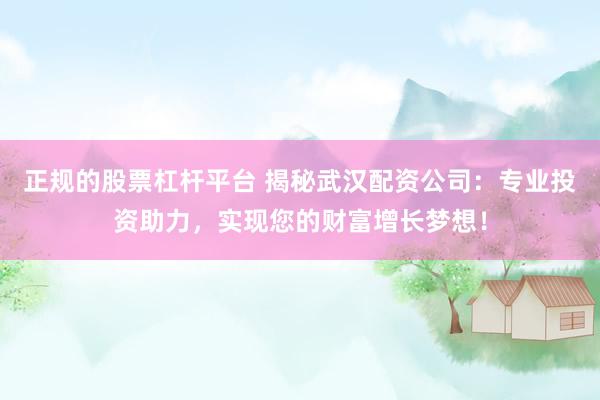 正规的股票杠杆平台 揭秘武汉配资公司：专业投资助力，实现您的财富增长梦想！