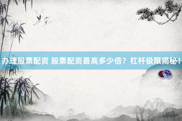 办理股票配资 股票配资最高多少倍？杠杆极限揭秘！