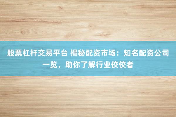 股票杠杆交易平台 揭秘配资市场：知名配资公司一览，助你了解行业佼佼者
