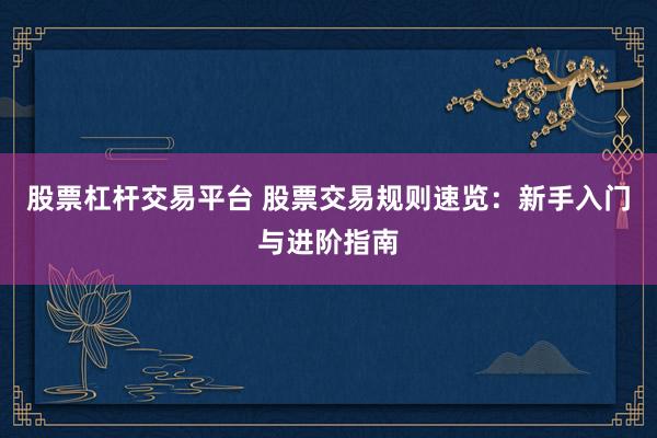 股票杠杆交易平台 股票交易规则速览：新手入门与进阶指南