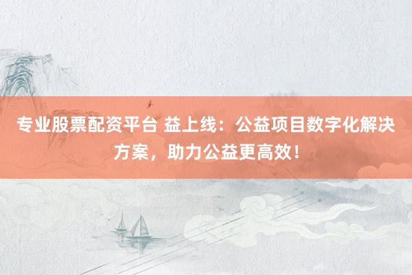 专业股票配资平台 益上线：公益项目数字化解决方案，助力公益更高效！