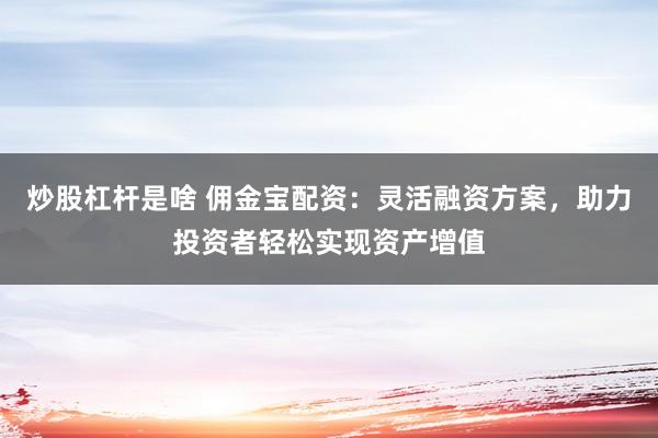 炒股杠杆是啥 佣金宝配资：灵活融资方案，助力投资者轻松实现资产增值