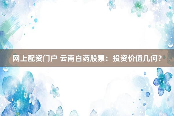 网上配资门户 云南白药股票：投资价值几何？
